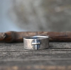 Sterling Silver Cross Ring, Christian Baptism Gift, Confirmation Gift For Him - Picture 1 of 5