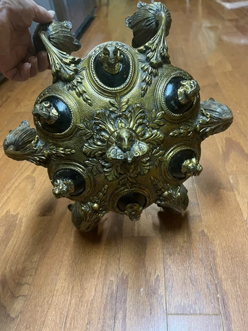 Antique Brass Rams Head Chandelier Very Unique Works Heavy Cover
