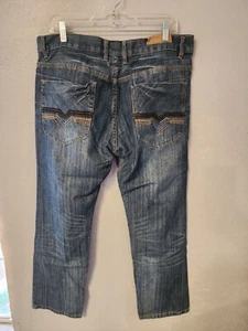 Fusai Jeans Mens 36x30 Blue Denim Pants Bootcut Embroidered Pockets  - Picture 1 of 4