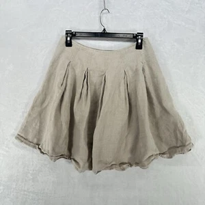 Kate Spade Skirt Womens 4 Beige Linen? A Line Mini Pleated Khaki Preppy Side Zip - Picture 1 of 8