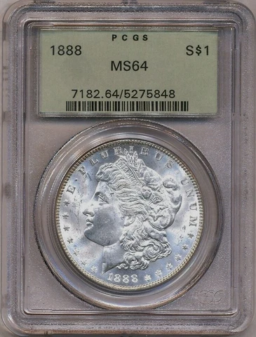 1888 Morgan PCGS MS-64 OGH Bright White Silver Dollar Coin Philadelphia Mint BU* Cover