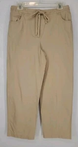 100% Linen Wide Leg Drawstring Khaki Pants Muted Neutral | Ann Taylor Loft Sz 10 - Picture 1 of 5