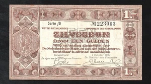 Netherlands, 1 Gulden,Zilverbon * Silver Notes, 1938 Issue, P 61 EXTREMELY FINE - Picture 1 of 2