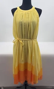 New York Company Dress Women Large NEW Yellow Sleeveless Pleated Flowy Sash Belt - Picture 1 of 14