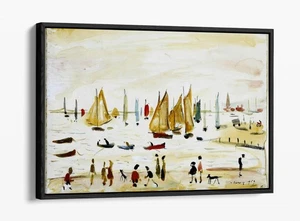 YACHTS, L.S. LOWRY- HOME DECOR FLOAT EFFECT FRAMED CANVAS ART PRINT - Picture 1 of 12