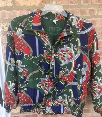 FUDA куртка женщин маленький зеленый синий красный | 100% шелк барокко W/наплечные подушечки - Изображение 1 из 4