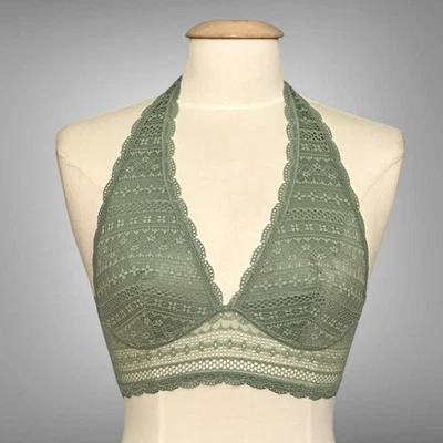 Victorias Secret Womens Bra Bralette Medium Aqua Sage Lace Halter Boho Beachy - Image 1 of 4