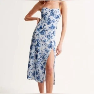 Abercrombie & Fitch Blue Floral Spaghetti Strap Midi Dress Tall - Picture 1 of 7