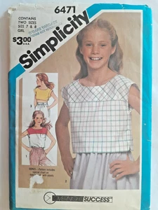 Camisa corta de verano Simplicity 6471 Top Pullover patrón de costura niña 7 8 de colección corte - Imagen 1 de 4