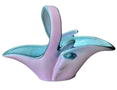 Rumpf Türkis Rosa Keramik Korb mit Henkel Vintage Sammlerstück #56 Geschenk MCM - Bild 1 von 4