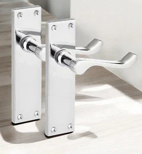 Door Handles Victorian Scroll Internal Polished Chrome Sets LONG 150mm 1 Pair - Picture 1 of 9