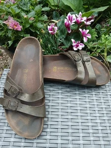 Birkenstock Ibiza Gold Khaki Womens Slides Sandals Flat Shoes 5.5 EU 39 Used - Picture 1 of 6
