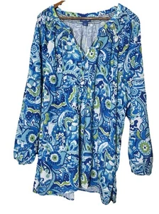 LIZ & ME For Catherines V-Neck Tunic Top Floral Women 2X 3/4 Sleeve Cotton 22/24 - Picture 1 of 9