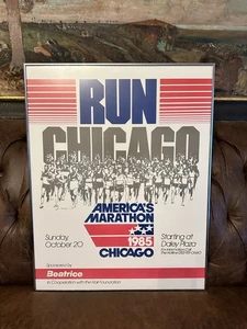 Pristine VINTAGE POSTER Run Chicago America’s Marathon October 20 1985 Unframed - Picture 1 of 7