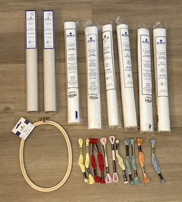 Lot of New DMC Charles Craft & Aida Fabric Rolls, Floss, 8 in Hoop Cross Stitch - Image 1 of 4