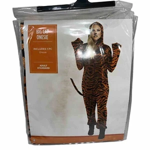 Big Cat One Piece Women’s Adult One size Halloween Costume Orange/black Zip  Up - Picture 1 of 7