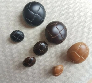 LEATHER LOOK ROUND BUTTONS – SHANK, 15 - 25MM, PLASTIC, RETRO, VINTAGE, CHIC UK - Picture 1 of 15