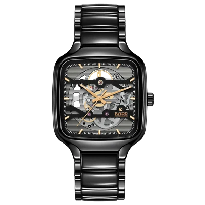 Nuevo reloj de cerámica para hombre Rado True Square automático esqueleto esfera negra R27124162 Foto 1 de 4
