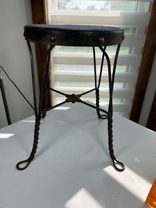 Vintage Wrought Iron Twisted Leg Ice Cream? Stool 18" Tall Patent Dec 1908 - Picture 1 of 12