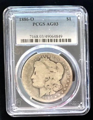✅ 1886-O Morgan Silver Dollar PCGS  AG03 Semi-Rare Grade and Coin 90% Silver - Image 1 of 2