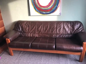 Ledersofa 3 Sitzer im Retro Stil, dunkelbraun - Bild 1 von 2
