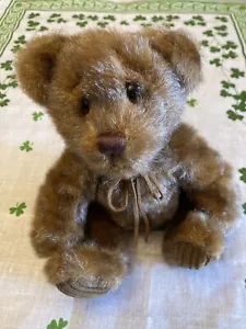 First & Main Minky Brown Teddy Bear Leather Bow Corduroy Feet Paws Plush VTG - Picture 1 of 15