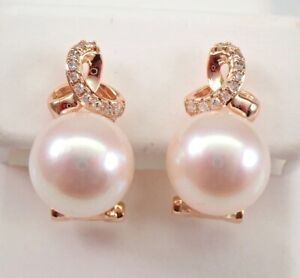 South Sea Pear 3Ct Round Cut 14K Rose Gold Plated Silver Omega Clasp Earrings