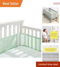 Trusted Mint Green Mesh Crib Liner for Full-Size Cribs - Infant Safety Assurance