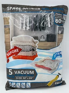 "Juego de 5 bolsas de almacenamiento grandes de plástico transparente para envasar al vacío más bomba cada una 32""x24""" - Imagen 1 de 2