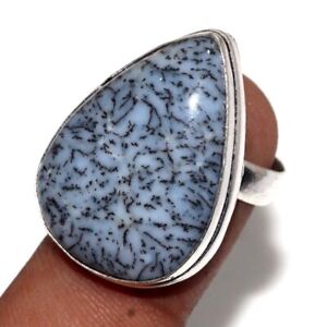 Dendritic Opal 925 Silver Plated Gemstone Ring US 6.5 Birthday Jewelry GW