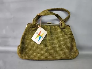 Vtg Mid-century Morris White Handbag Green Burlap NWT - Picture 1 of 13