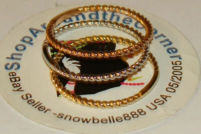 14K SOLID  TRICOLOR Gold 1mm Rope Band 3-Piece Stackable Ring Set 2.5Gms Size 7  - Image 1 of 4