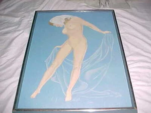 NUDE on BLUE - MID-CENTURY OIL PAINTING - Signed A K UPDIKE - Picture 1 of 7