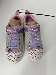 New Skechers Twinkle Toes Sneaker Girl's Size 3 Pink Purple Gray Light Up - Picture 1 of 5