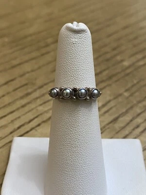 JANICE GIRARDI JGD Handmade 4 Gray Pearl 925 Sterling Silver Band Ring Sz 5 - Image 1 of 3