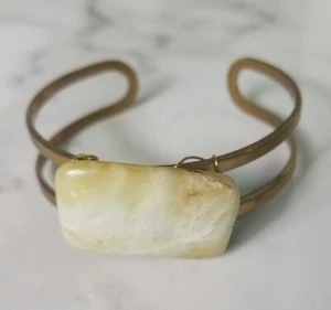 Natural AGATE Gemstone Handmade Bronze Tone Jewelry Cuff Bracelet Size-Adj - Picture 1 of 8