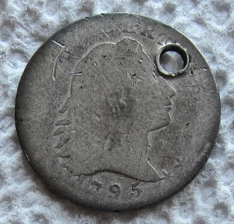 1795 Flowing Hair Half Dime Rare Key Date Type Coin Full Date Holed Hole Filler Cover