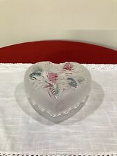 Vintage Heart Shaped Pink Rose Glass Trinket Or Candy Dish with Lid Studio Nova