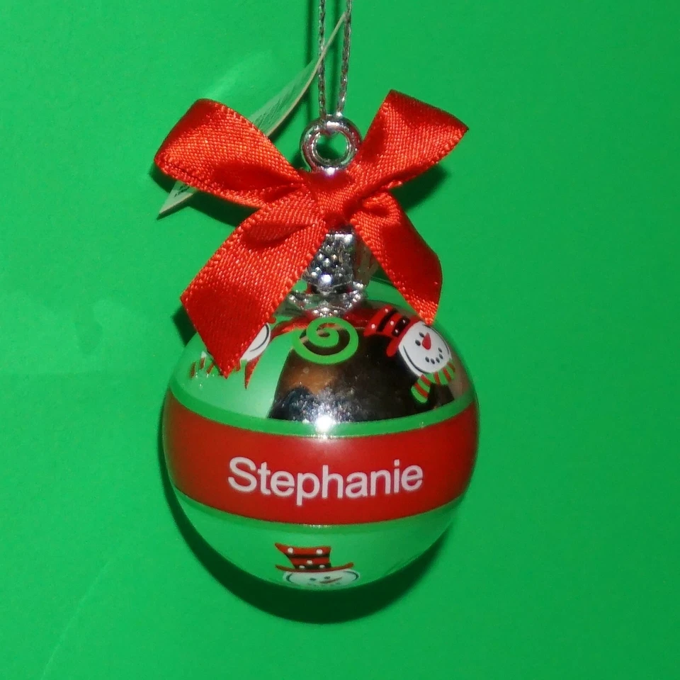 Alegre muñeco de nieve adorno de Navidad bola entera nombres preimpresos plateados elige PEQUEÑO Foto 1 de 1