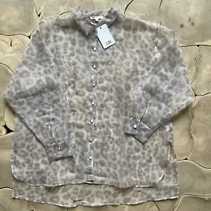 DR2 Transparente Manga Larga Con Botones Talla XL Estampado Animal Guepardo Leopardo - Imagen 1 de 5