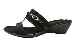 ITALIAN SHOEMAKRS BLACK FABRIC STRAPPY SLIDES OPEN-TOE LO-WEDGE HEEL SANDALS 9.5 - Picture 1 of 15
