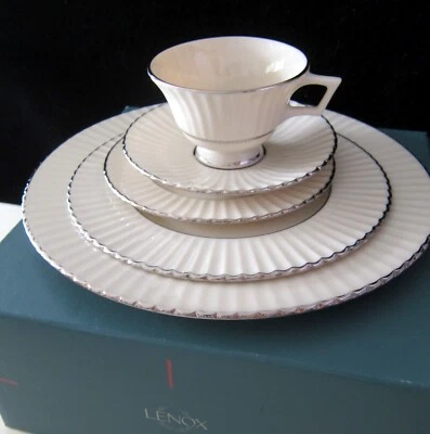 NEW LENOX TEMPLE COLLECTION CITATION PLATINUM 5 pcs DINNER PLACE SETTING plates