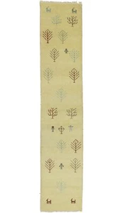 Alfombra de corredor oriental Indo-Gabbeh 3X13 pies alfombra tribal ilustrada de lana de felpa - Imagen 1 de 18