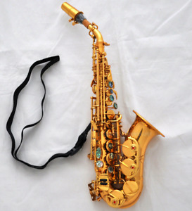 High quality Light Gold Bb Curved Soprano Saxophone Abalone key high F# +Case