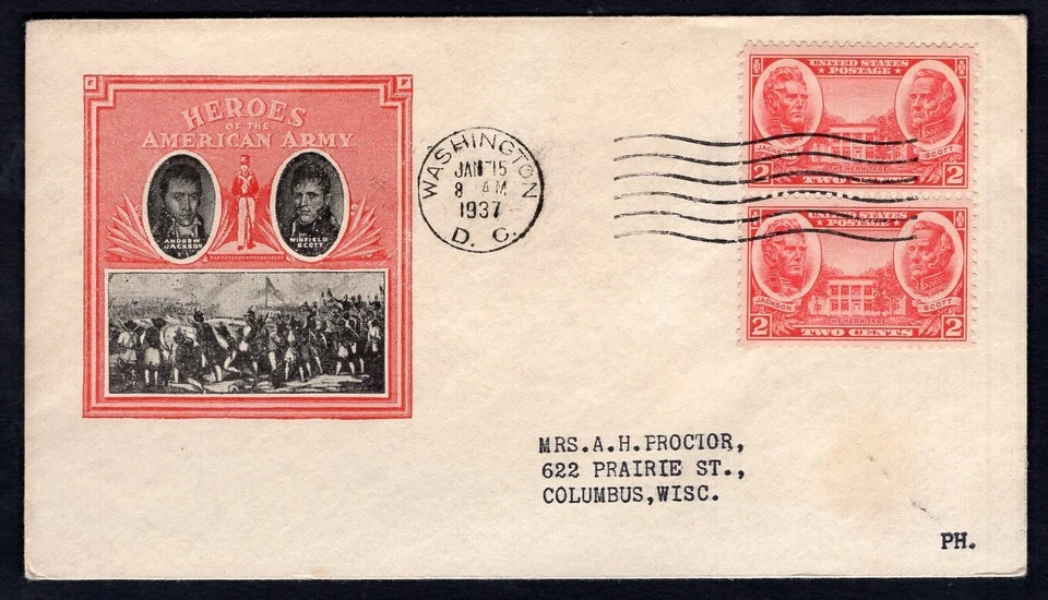 USA 1937 FDC Cover. Army Heroes. Jackson, Scott - Image 1 of 2