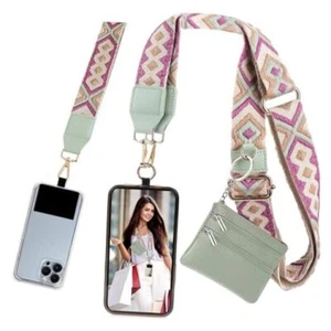 Phone Strap with Zippered Pouch, Universal Phone Lanyard Crossbody Wrist Purple - Picture 1 of 8