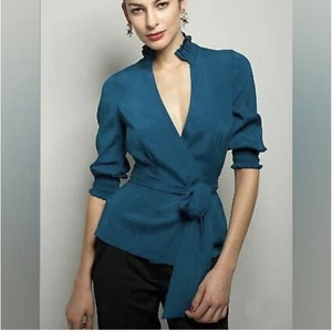 Diane Von Furstenberg blusa donna in seta Graciela avvolgente color verde acqua - taglia 6 - Foto 1 di 8