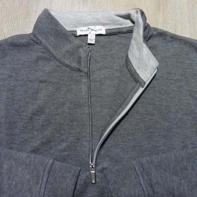 PETER MILLAR Mens L LARGE CROWN COMFORT PULLOVER 1/4 ZIP CHARCOAL GREY SWEATER - Image 1 of 4