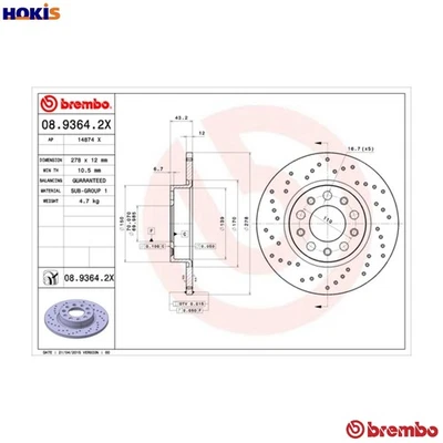 2x BRAKE DISC 08.9364.2X FOR ALFA ROMEO JEEP FIAT 939 A6.000 937A7.000 1.9L 4cyl - Image 1 of 4