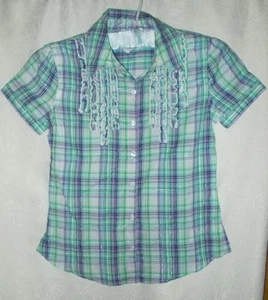 Justice Girls Plaid Ruffle Button-Front Cotton Shirt Top NWT 12 - Picture 1 of 2